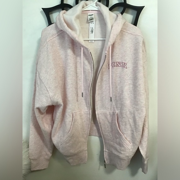 Victoria Secret PINK Hoodie Size M 170/96A Pink Full Zip NWT Glitter - Picture 12 of 14